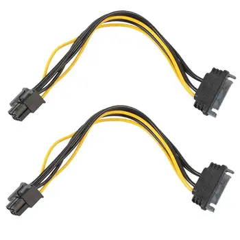 

2pcs Adapter Cable 15pin SATA to 6pin PCI-e PCI Express Adapter Cable Video Card Power Adapter for Video Card Mining miner