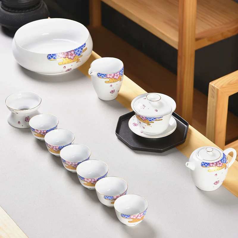 

Pottery Tea Set Suit Household A Complete Set High White Porcelain Manual Kungfu Online Concise Infusion Of Tea Teapot Teacup