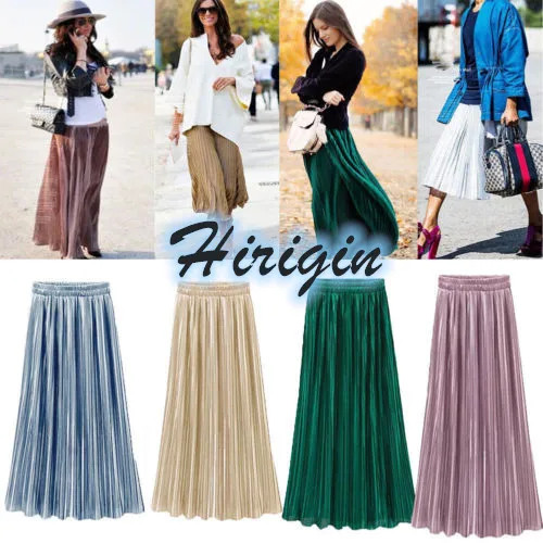 

Summer Skirts HOT Casual Women Retro Solid Skirt High Waist Gilding Velvet Casual Pleated Long Skirts