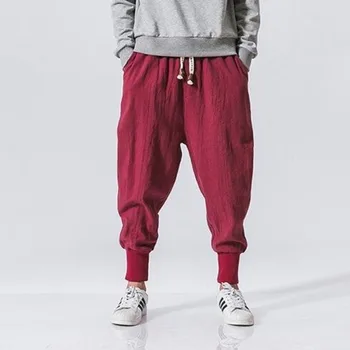 

#4507 Traditional Chinese 2019 Plus Size Linen Harem Pants Men Elastic Waist Vintage Baggy Cotton Linen Trousers Hip Hop Pants