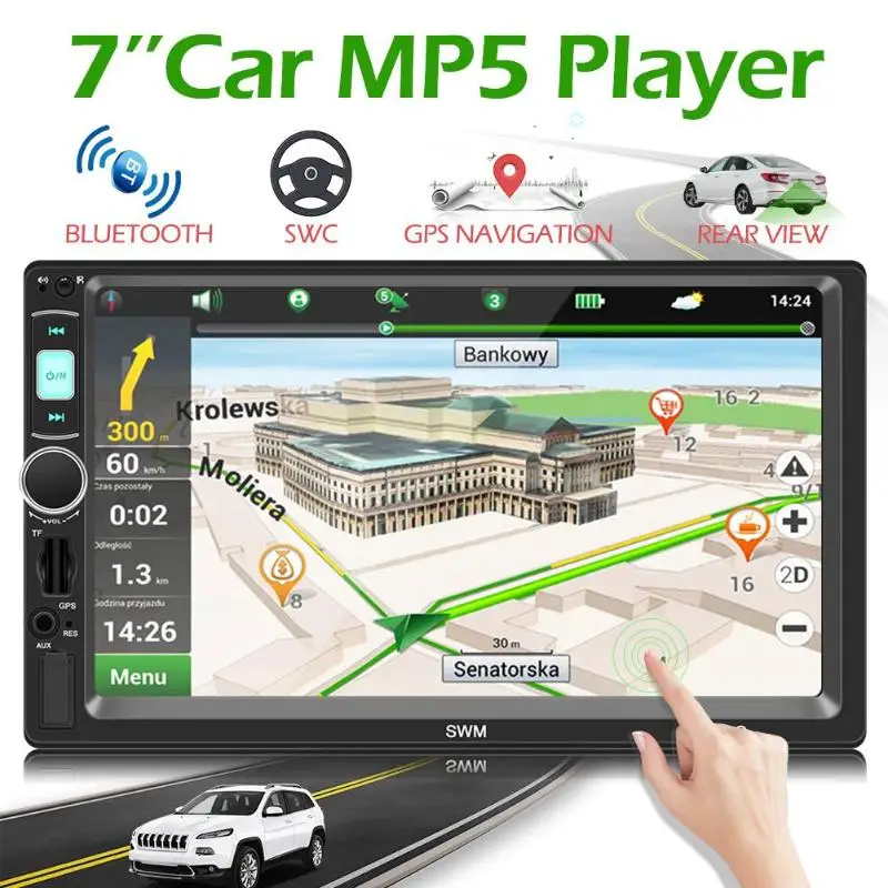 

SWM X4G 7inch 2 Din Bluetooth Car Stereo MP5 Player GPS Navigation Head Unit Receiver FM Radio Universal Car Audio Player EU Map
