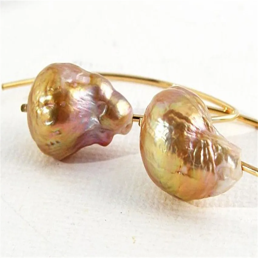 

14-17mm Huge Multi-color Baroque Pearl Earrings Gold Hook Irregular Women Fashion AAA Chic Jewelry Elegant Flawless Noble