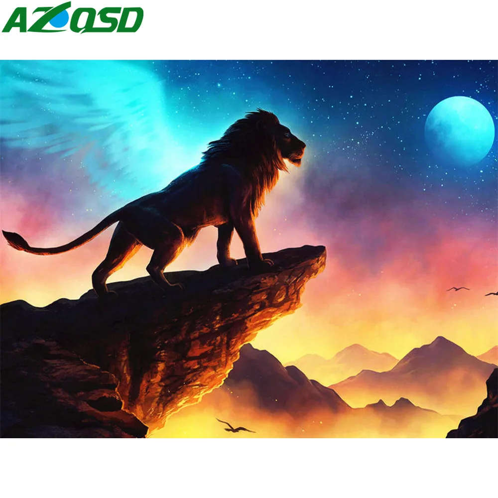

AZQSD 5D DIY Diamond Mosaic Lion Diamond Painting Animal Rhinestone Full Square Round Diamond Embroidery Home Decoration Gift