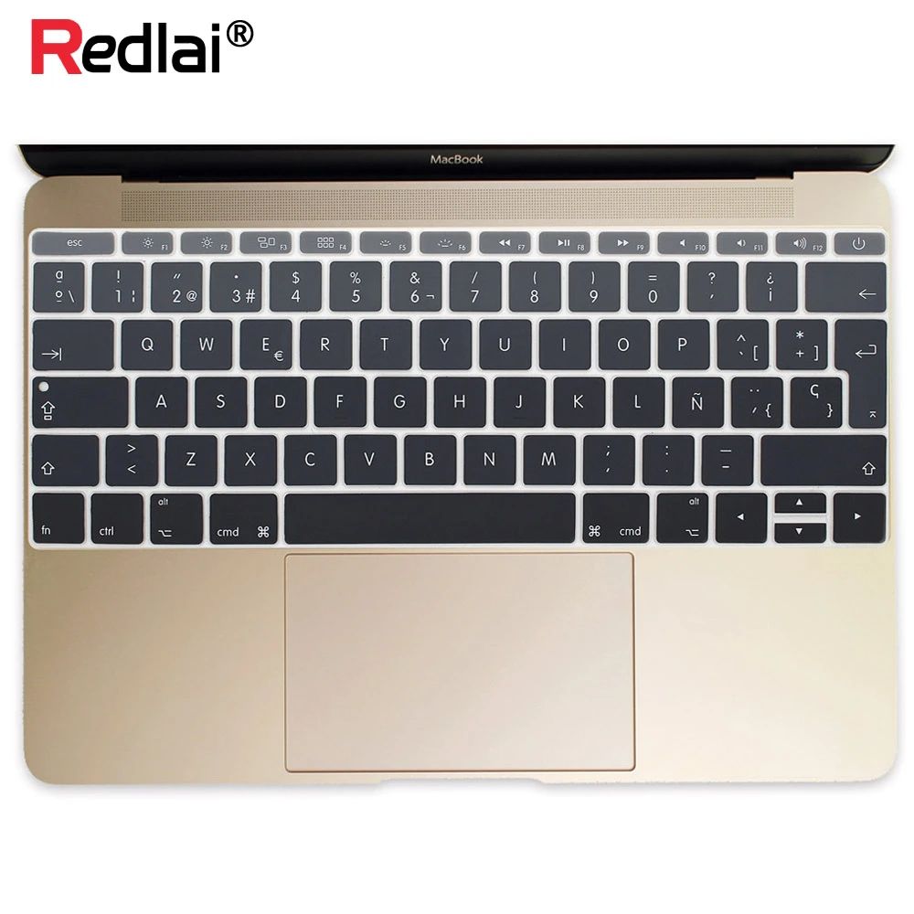 12 inch Silicone Spanish Waterproof Keyboard Cover for New MacBook 12 Retina/New Pro 13 with Retina Keyboard Film Sticker-Black 
