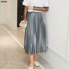 Xnxee Женская осенне-зимняя стильная женская плиссированная модная Однотонная юбка средней длины с высокой талией для девочек дышащая длинная юбка Xnxee