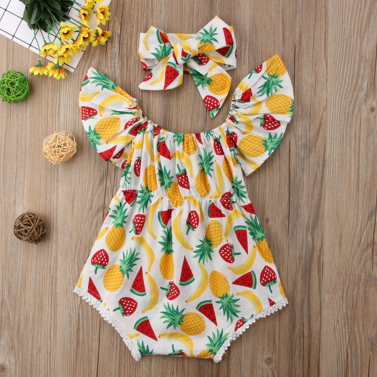 

Summer Newborn Baby Girl Fruit Print Bodysuit Outfits Sunsuit Clothes