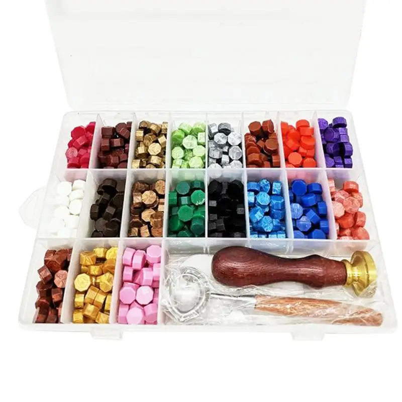 

19 Colors 760 Pieces Seal Wax Beads Vintage Boxed Sealing Wax With Spoon White Wax Random Letter Seal