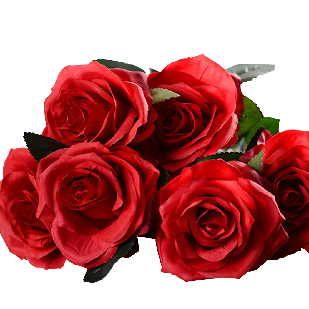 Искусственный цветок имитация 10-Head Романтический поддельные розы искусственной розой романтическая роза для Свадебная вечеринка