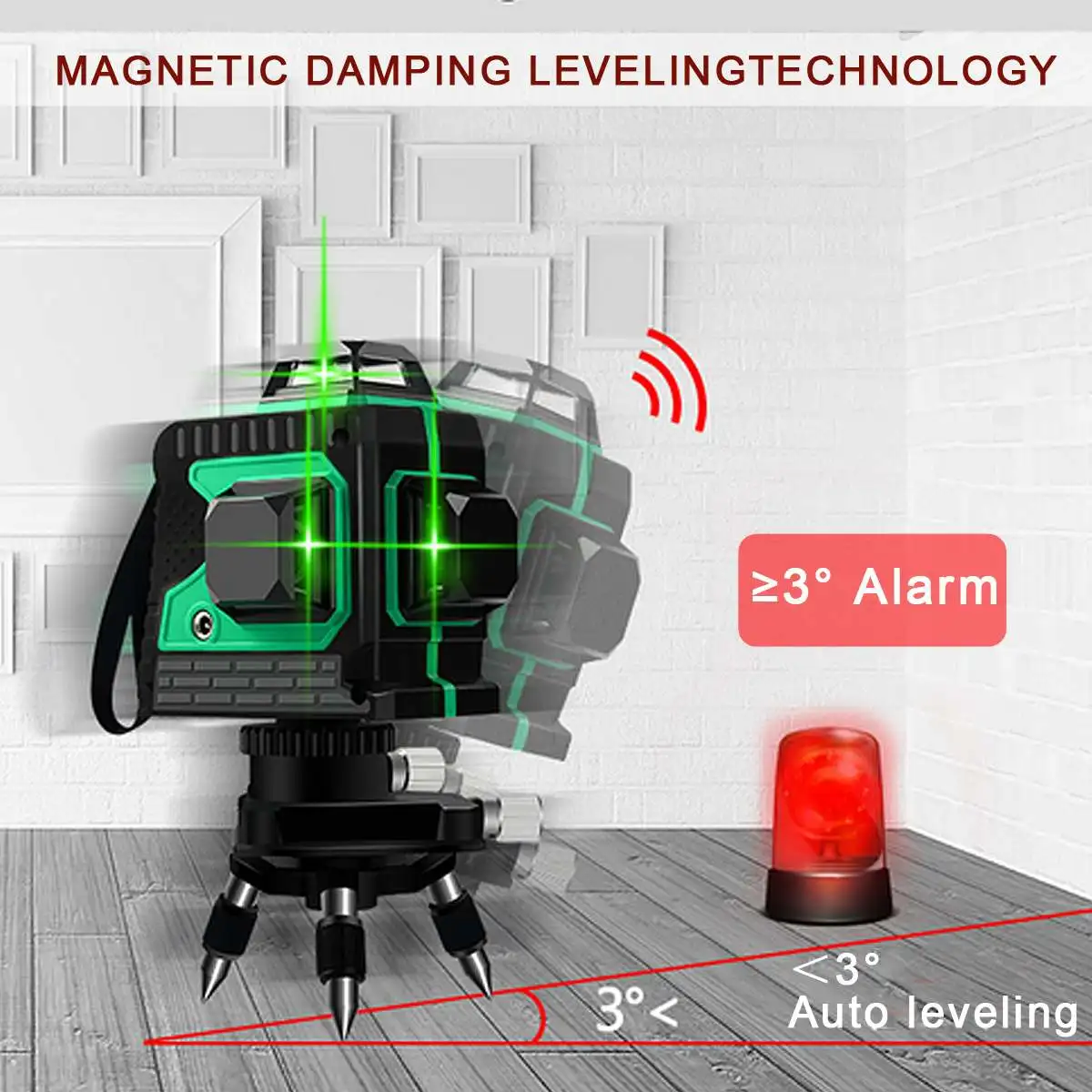 12 Line 360 Horizontal Vertical Cross 3D Green Light Laser Level Self-Leveling Measure Super Powerful Laser Beam w/Tripod Stand