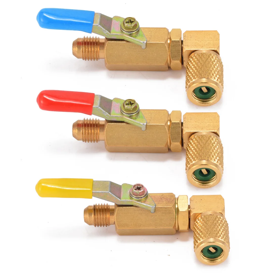 

Metal R134a R410a 90 Degree Shut Ball Valves 65x38mm For A/C HVAC Hand Tools 1/4" SAE Refrigerant Charging Hoses