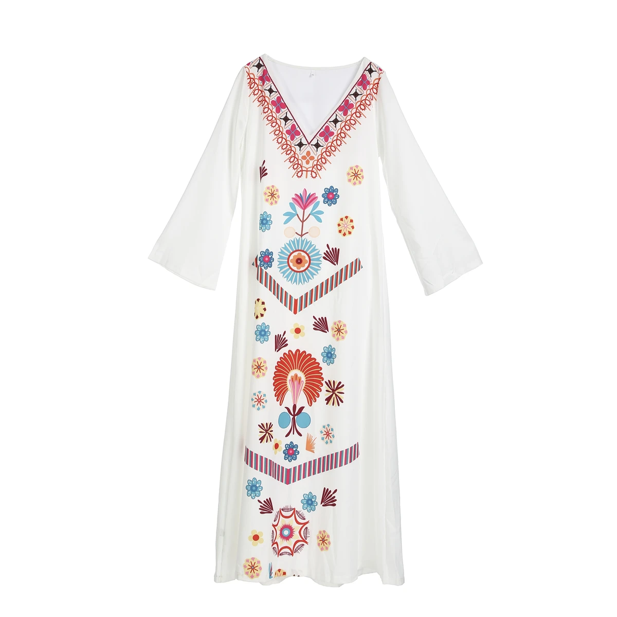Ladies Casual Loose Maxi Wrap Long Dress Plus Size Women Autumn Long Sleeve V-Neck Floral V Plunge Long Dresses
