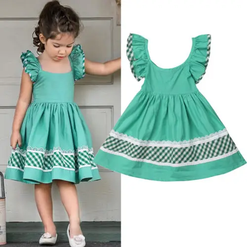 Princess Girl Green Dress Toddler Kid Baby Girl Ruffle Fly Sleeve Prom