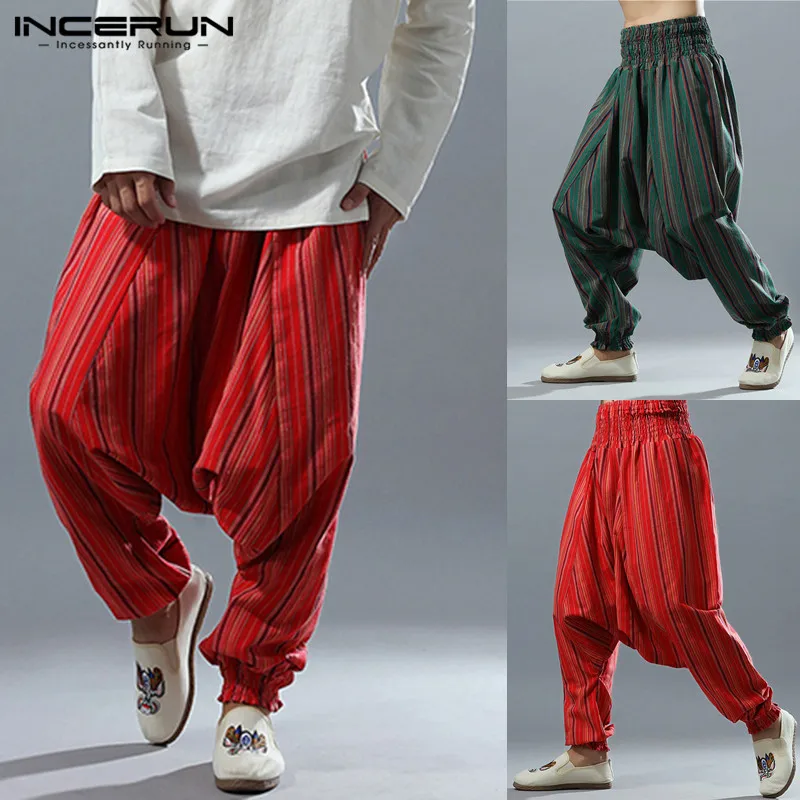 

Ethnic Punk Harem Pant Men Long Pants Big Crotch Striped Pants Dance Hip-hop Harajuku Trousers Men Joggers Pantalon Hombre 2019
