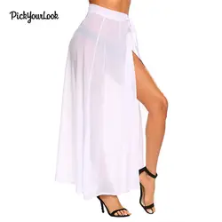 Pickyourlook Для женщин юбка Пляжная длинные свободная длина по щиколотку Твердые шифон свободные Разделение Растениеводство Сексуальная