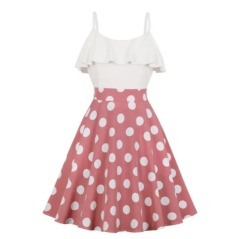 

Sisjuly Women Strap Polka Dot Dress Elegant Summer Casual Vintage Pink Sexy Patchwork A Line Backless Sweet Short Dresses Girl