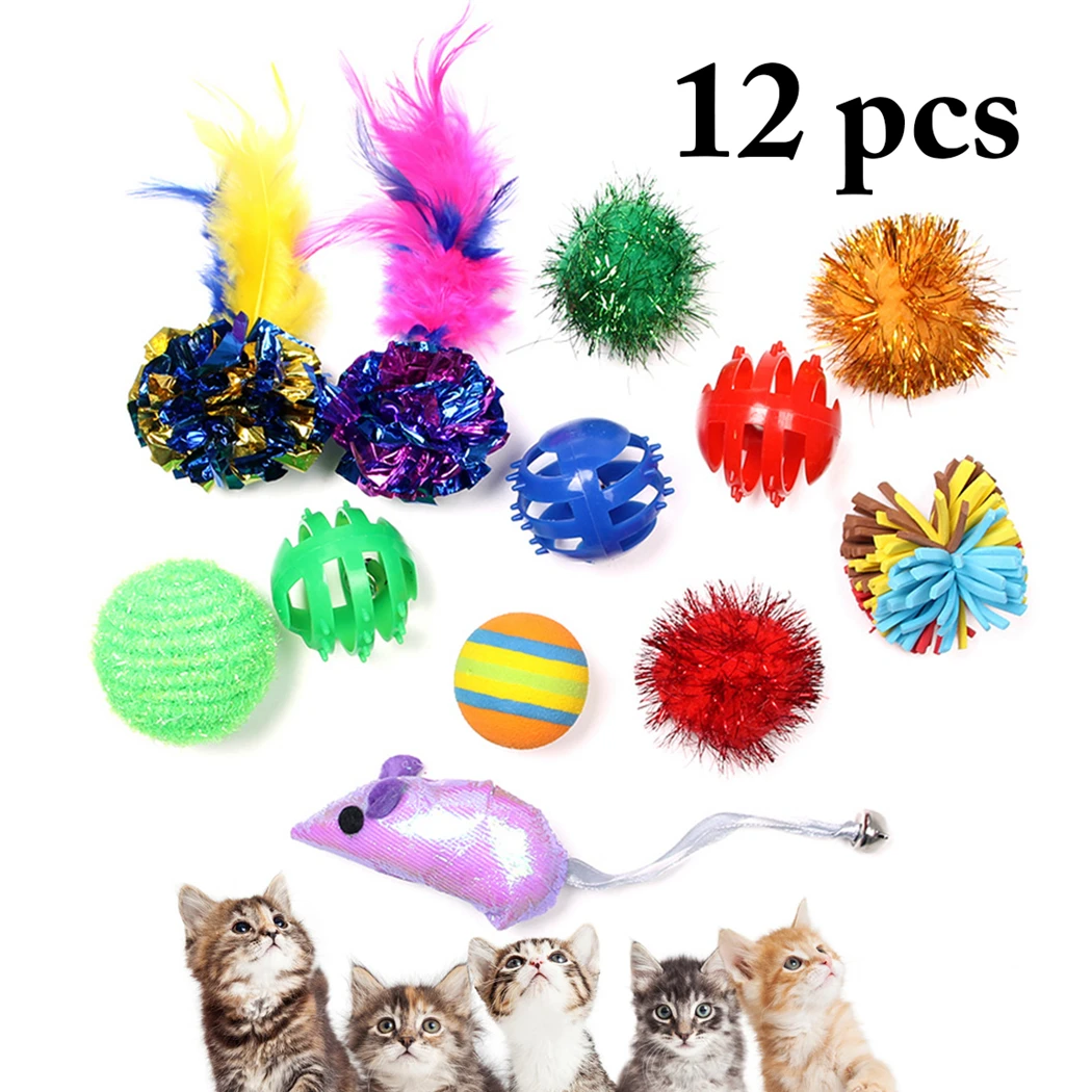 

12PCS Cat Toy Set Interactive Funny Cat Training Toy Pet Ball Toy Mouse Toy Pet Interactive Supplies Many Colors