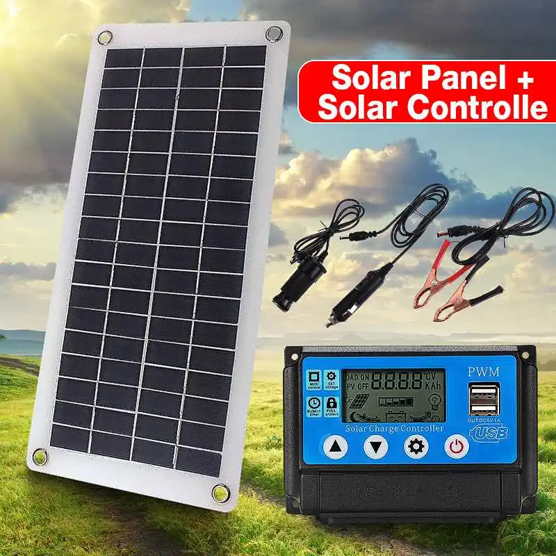 

KINCO 25W USB Polysilicon Solar Panel with Car Charger+50A Solar Charge Controller Regulator for Outdoor Camping Emergency Light