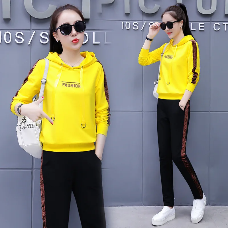 

Will fall on the new female two-piece han edition leisure fashion big yards loose hooded fleece pants suits