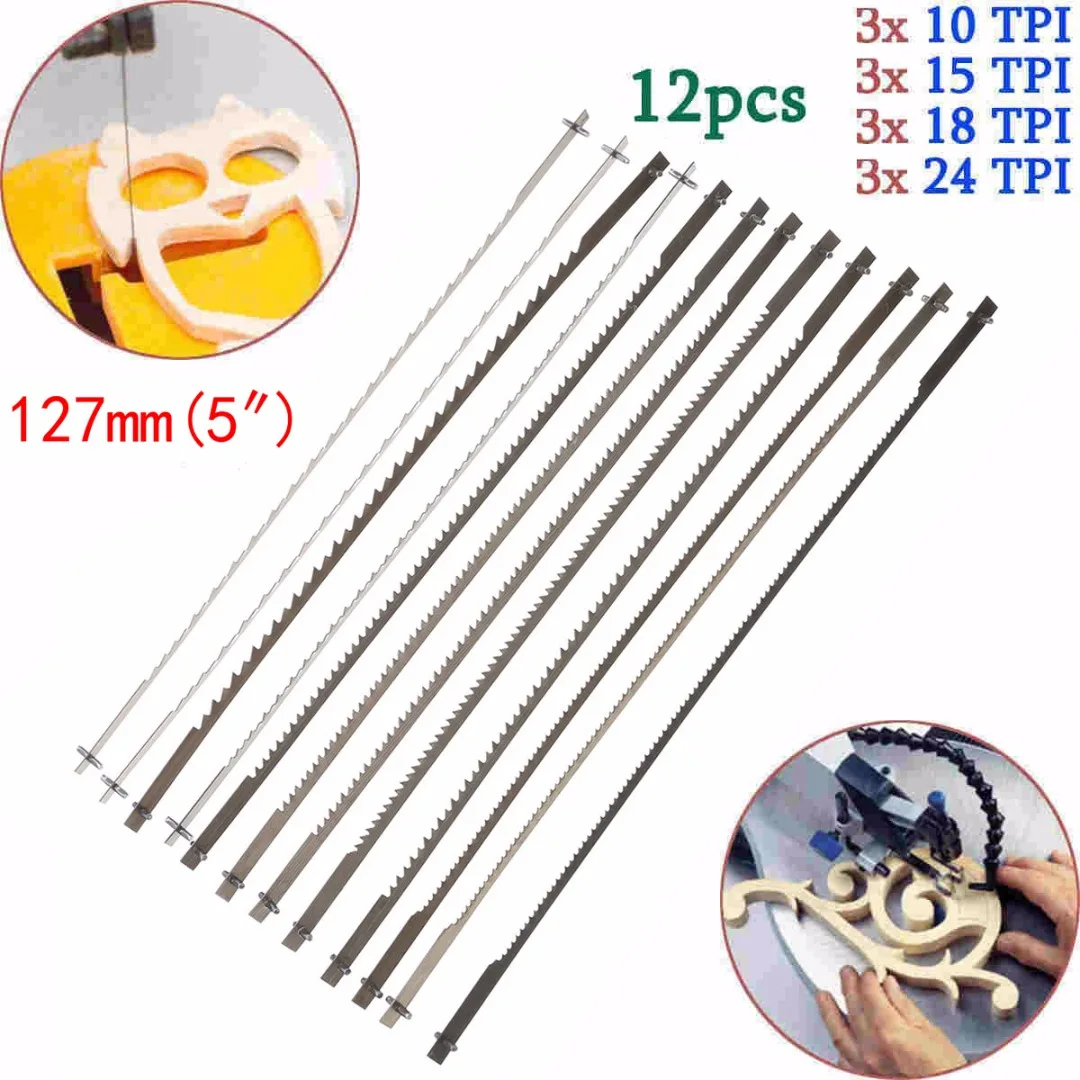  DWZ 12x Pinned Scroll Saw Blades Woodworking Power Tools Accessories 127mm Black
