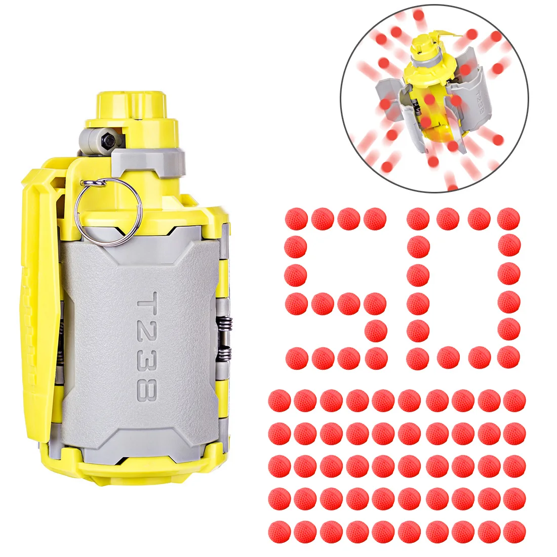 

T238 V2 Large Capacity Bomb Toy 10 Round Soft Foam Bullets Set with Time-delayed Function for Nerf Gel Ball BBs Airsoft Wargame
