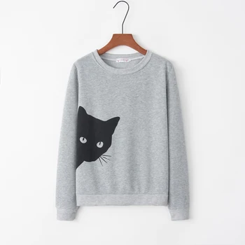 

New Cat Head Printed Loose Round-necked Long-sleeved Women's Sanitary Wardrobe