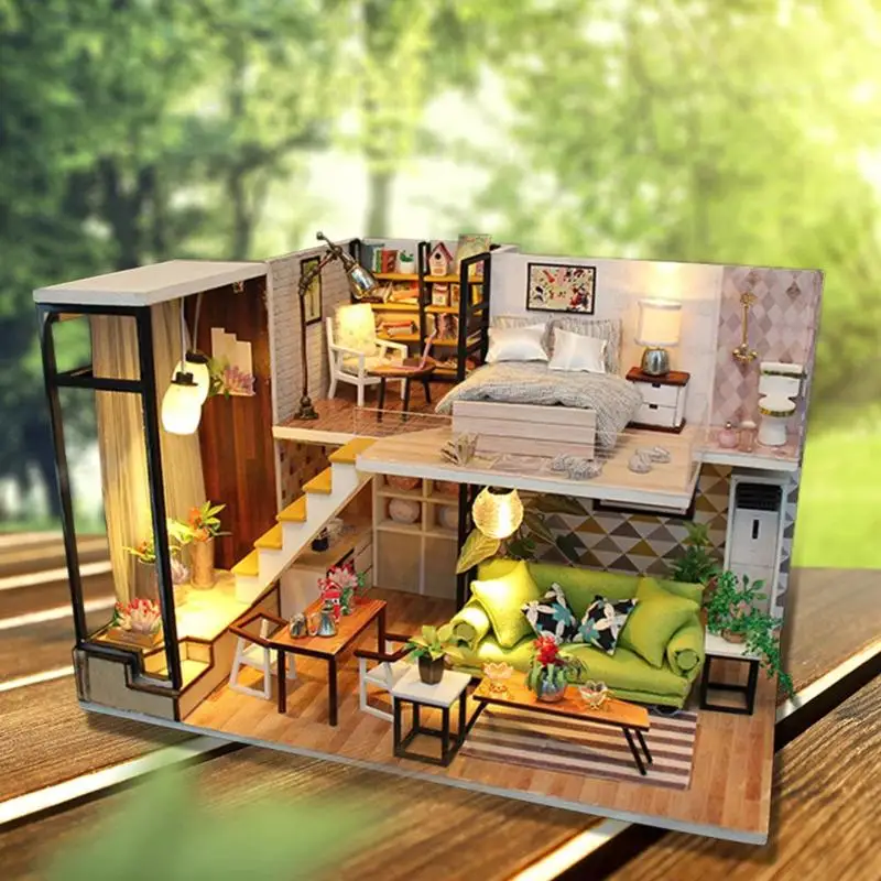 DIY Doll Model Wooden Miniature Doll House Furniture Handmade Building Blocks Gift Toys DIY Doll Model Wooden Miniature Doll House Furniture Handmade Building Blocks Gift Toys
