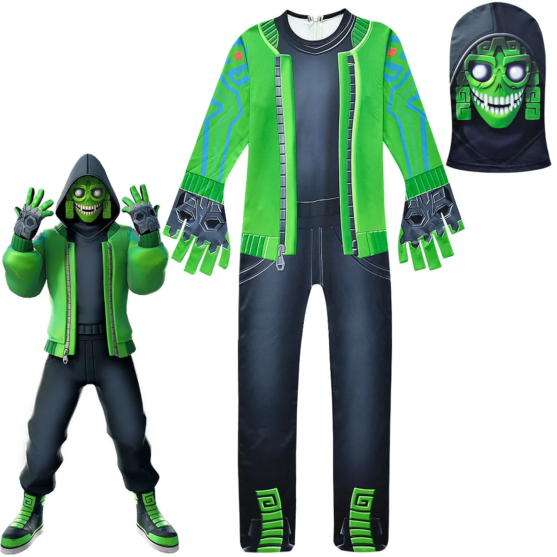 

2019 New Kids Fortress Game Cosplay Costumes Boys Girls Fort COS Green Jumpsuit Game Battle Costume with Headgear Mask