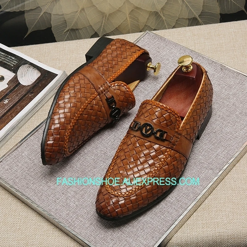 

2019 Full Grain Leather Weave Formal Suit Dress Shoes Fashion Hot Mens Business Shoes