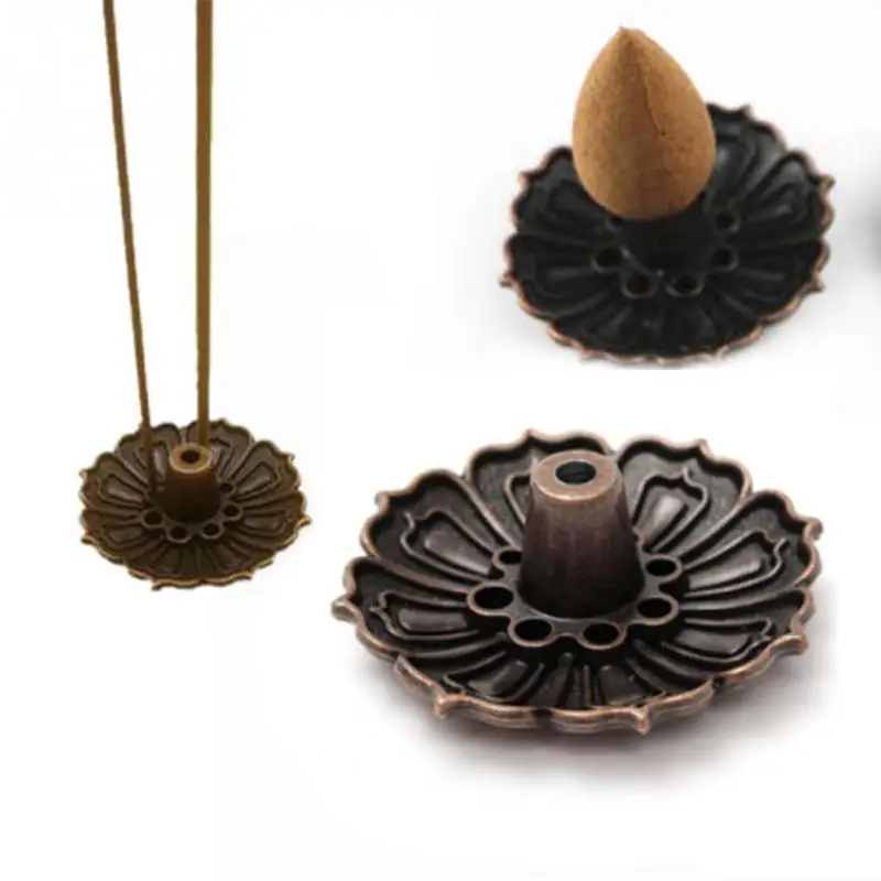 

New Arrival Lotus Bronze 9 Holes Censer Plate For Cone Burner Holder Incense Holder Copper