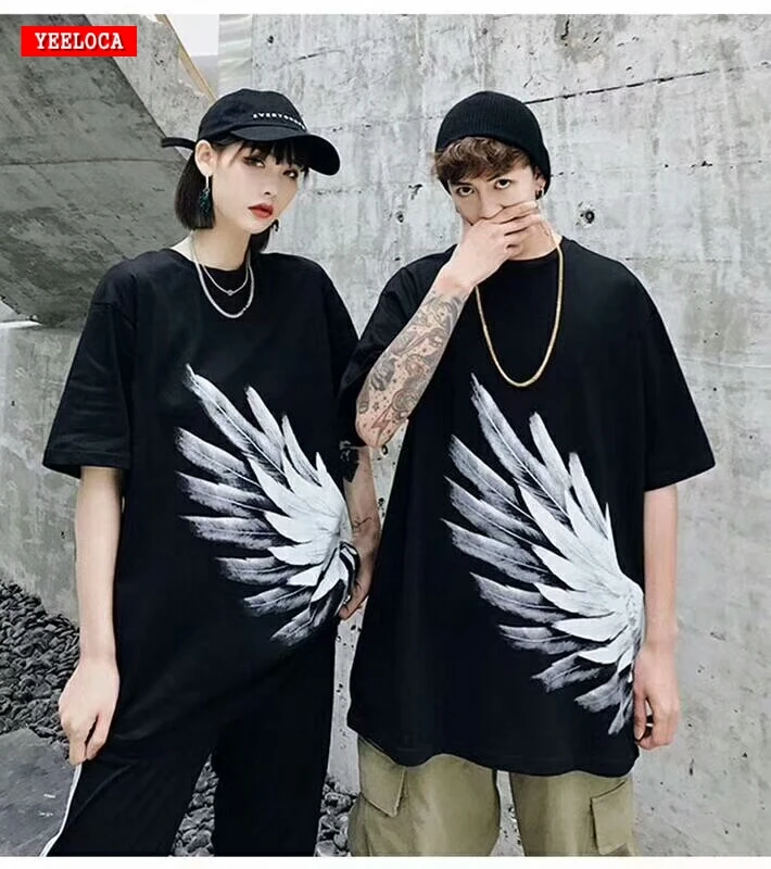 

2018 Hip Hop Cotton T-shirt Street Men's Phoenix Wings Print T-Shirt Black Casual Couple T-Shirt