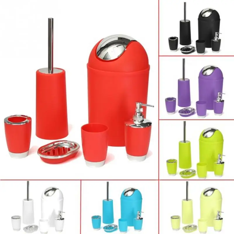 

6pcs/set Bathroom Accessory Set Lotion Dispenser Toothbrush Holder Tumbler Cup Soap Dish Toilet Brush Trash Can