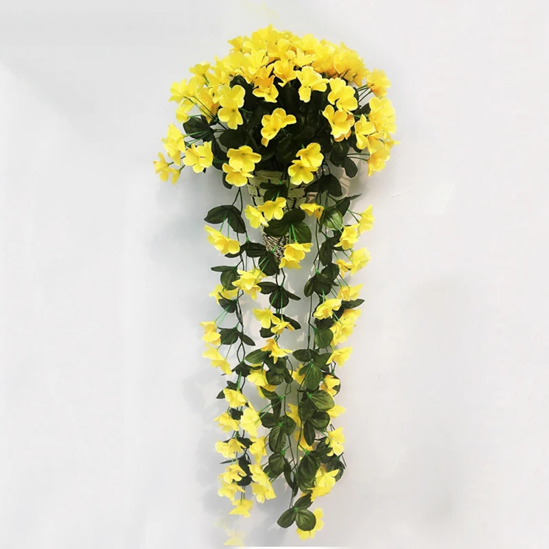 Silk 2pcs Nice Artificial Violet Flowers With Leaves Wallflower Wisteria Vine Hanging For Home Balcony Wedding Decor Silk 2pcs Nice Artificial Violet Flowers With Leaves Wallflower Wisteria Vine Hanging For Home Balcony Wedding Decor