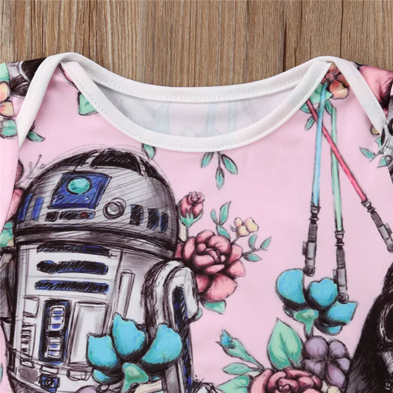 لطيف حرب النجوم المولود الجديد الفتيان الفتيات قصيرة الأكمام الأزهار المطبوعة رومبير بذلة Sunsuit ملابس وتتسابق الطفل ملابس الصيف