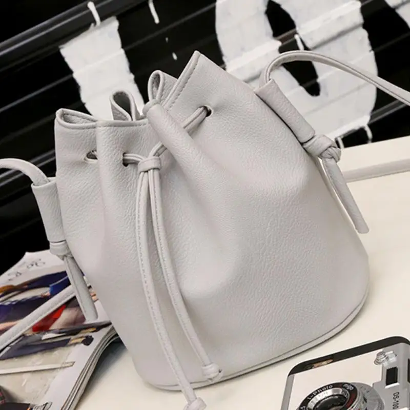 

PU Leather Bucket Bags for Women Drawstring Crossbody Bag Luxury Bags Designer Ladies Elegant Messenger Shoulder Bag