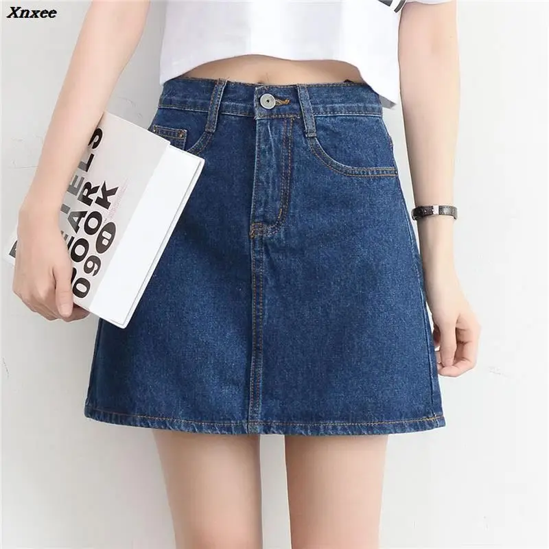 Fashion High Waisted Denim Skirt Hot Sale Summer Casual Saias Basic Mini A-Line Jeans Skirts Woman Casual  Skirt Xnxee