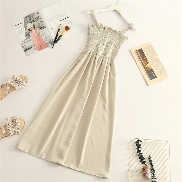 

Summer Spaghetti Strap Elegant Dress Solid Women Slim Strapless Casual Dresses Chiffon Sleeveless Sundress Vestidos