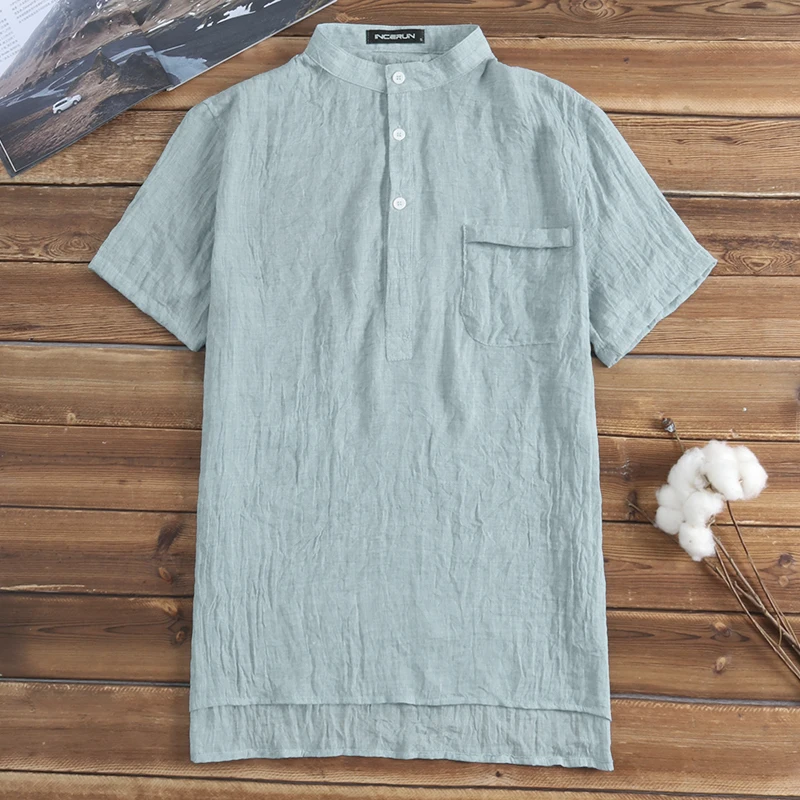 INCERUN Beach Hawaiian Casual Men Shirts Short Sleeve Henley Collar V Neck Basic Button Loose Fit 3XL Camisa Masculina Summer INCERUN Beach Hawaiian Casual Men Shirts Short Sleeve Henley Collar V Neck Basic Button Loose Fit 3XL Camisa Masculina Summer