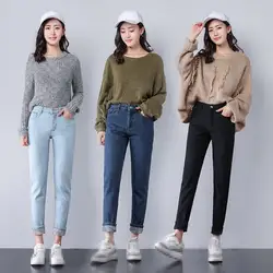 Для женщин Новинка 2018 года зима Высокая талия бархат джинсы для Теплые стрейч утолщаются джинсовые штаны повседневное
