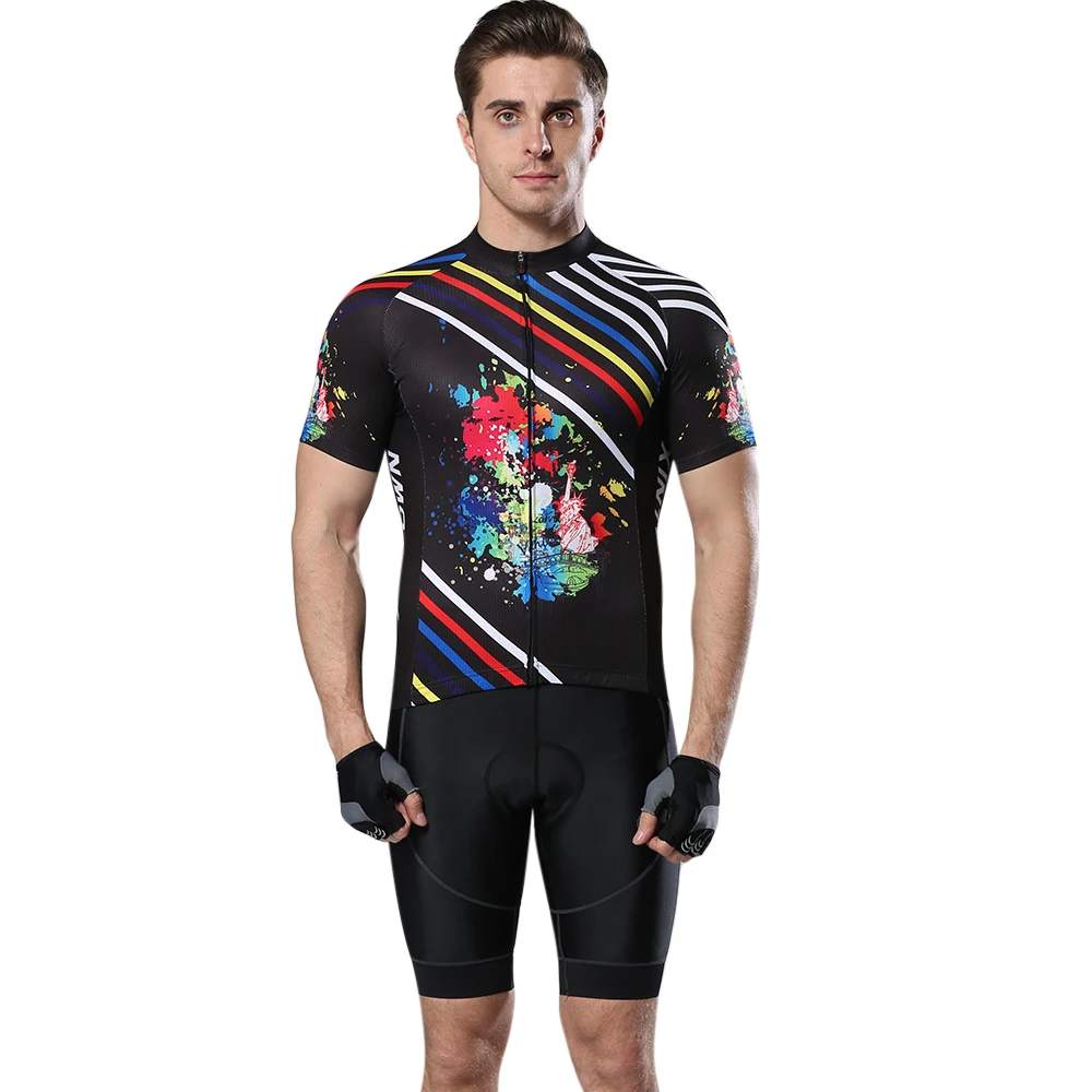 Мужские цветные напечатанные комплекты с коротким рукавом для велоспорта, Джерси, штаны, быстросохнущая летняя одежда на молнии для горного велосипеда, командная одежда для велоспорта, велосипедная майка