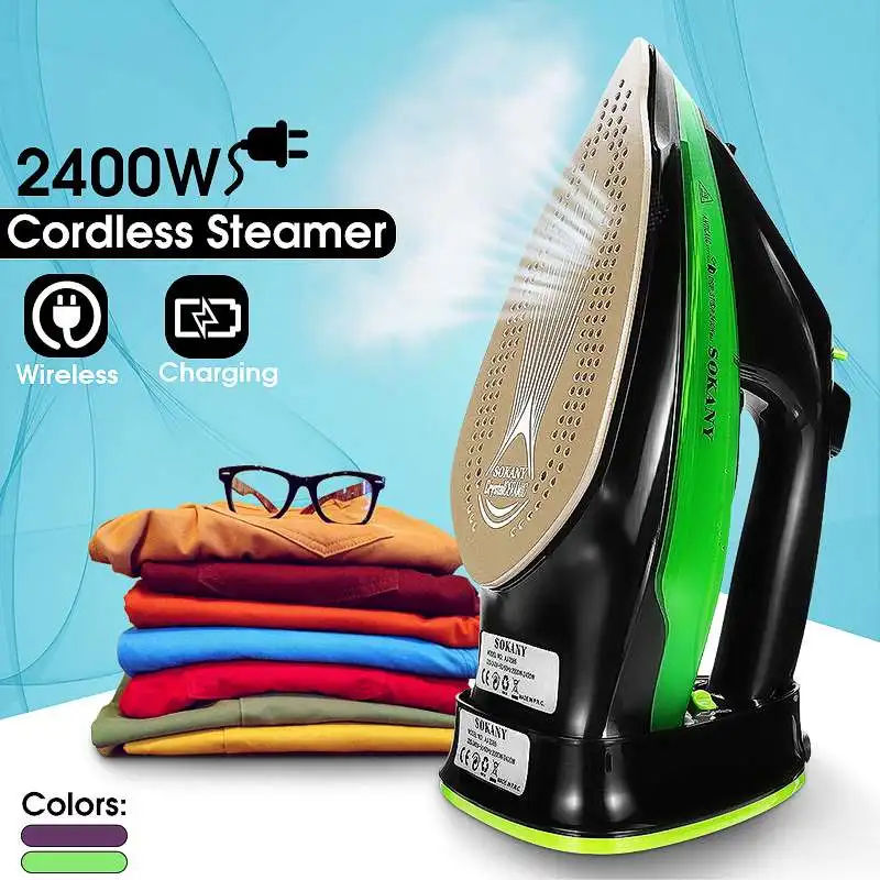 

Adjust 5 Speed Cordless Wireless Charging Portable Steam Iron 2400W Clothes Ironing Steamer Portable Ceramic Soleplate EU Plug