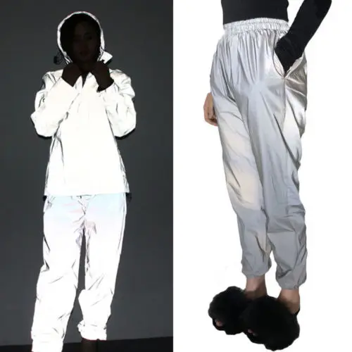 

US STOCK Unisex Dancing Reflective Light Dancing Pants Jogging Sports Trousers