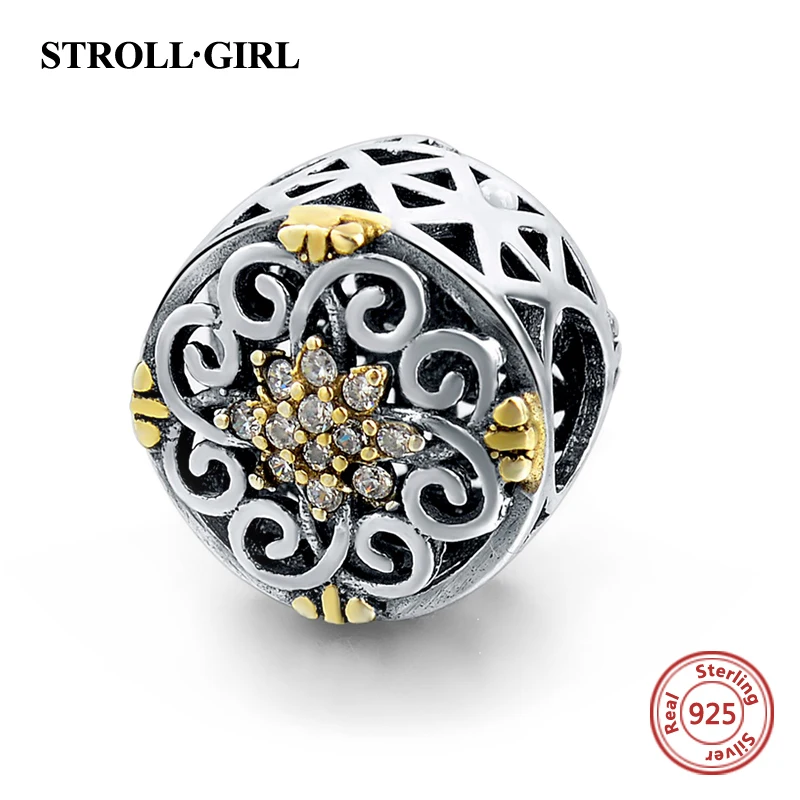 

Bangle Fit DIY European Charms Yellow color charms flower Beads Real Silver 925 Original Bracelets DIY Jewelry Gifts For Women