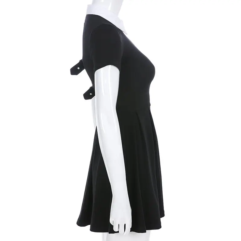 Women Summer Dress A Line Mini Sexy Backless Gothic Hollow 2019 Black Street Zipper Casual Elegant Girl Clubwear Short Dresses