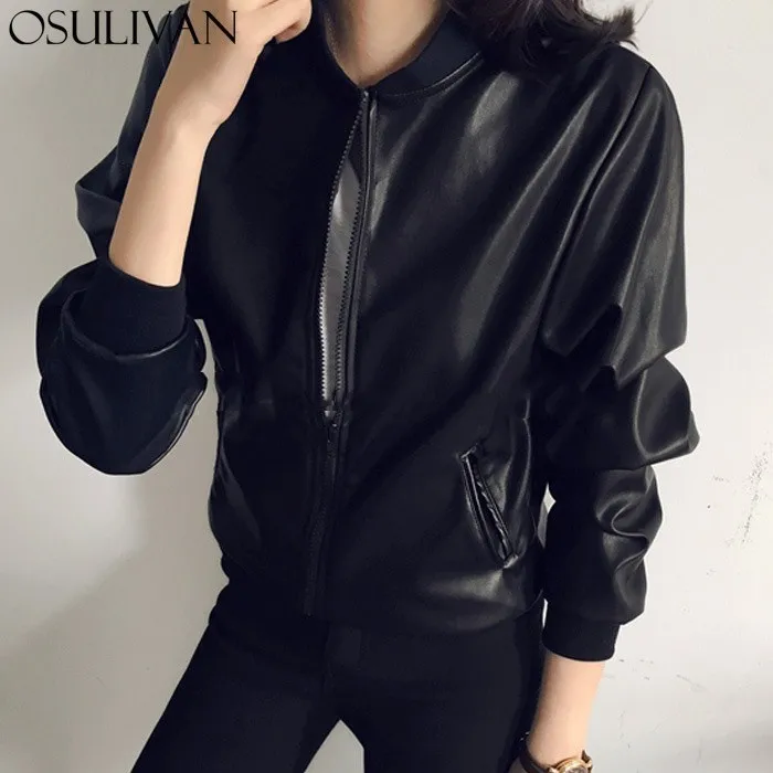 

OSULIVAN Deri Ceket Blouson Moto Femme Chaqueta Cuero Mujer Biker Short Veste En Cuir Femme Zipper Moto Biker Casual Streetwear