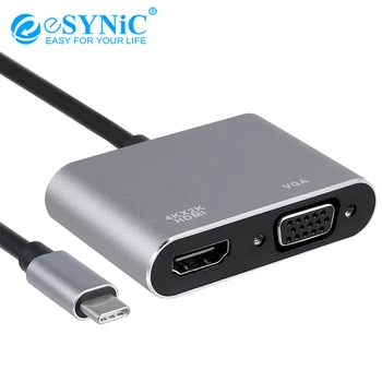 

eSYNiC Type-C USB C To Hdmi Adapter USB 3.1 Type C To Vga Hdmi 4K UHD Converter Port HUB Ultra HD 4k Adapter For HDTV Monitor
