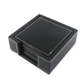 

Black PU Leather Drink Coasters Set of 6 Glass Mug Cup Mats Pats Table Placemats