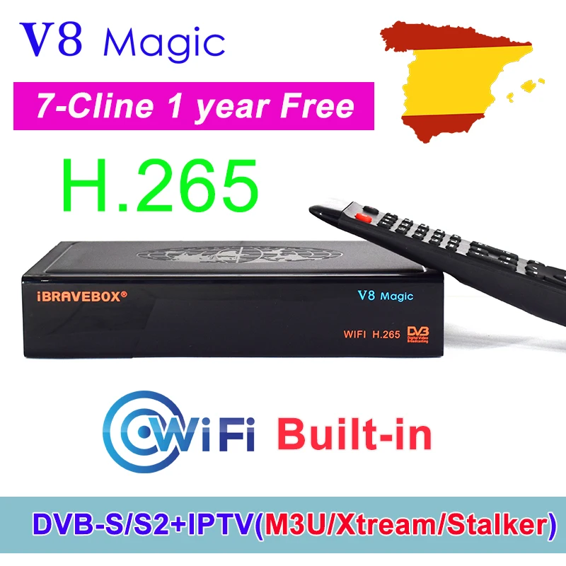 2019 iBRAVEBOX V8 Magic 1 Year 7 Cccam Cline DVB-S2 H.265 built-in WIFI Receptor 1 Year Europe cline V9 Super Support IPTV
