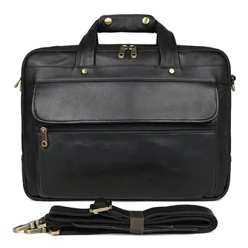 

Natural Cowskin Genuine Leather Men's Briefcase 7146-729 Large Capacity Three-layer Business Bag Black Male Shoulder Laptop Bag