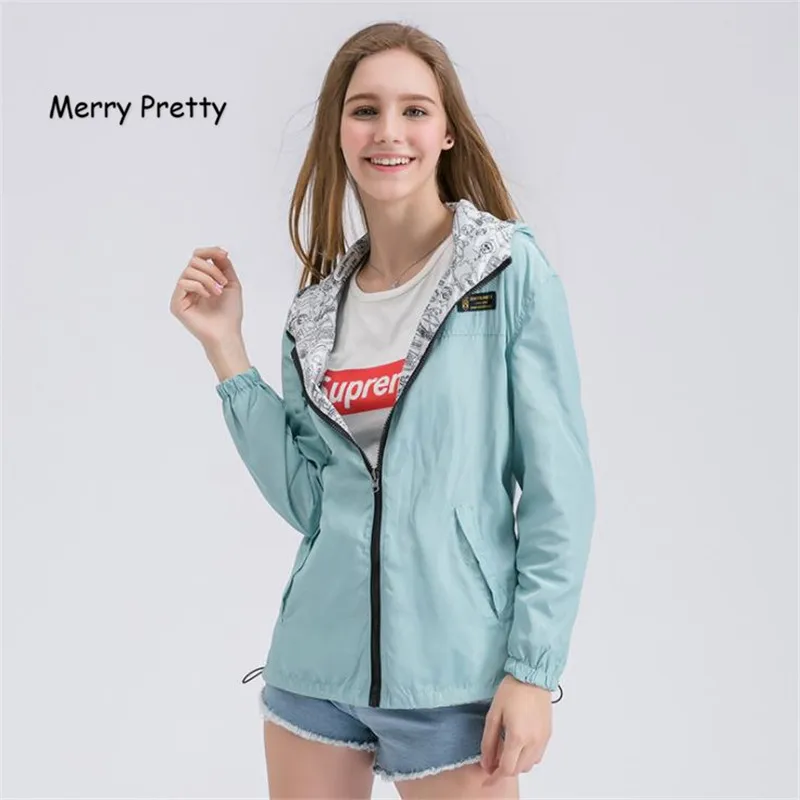 low cost  MERRY PRETTY Autumn 2018 Women Jacket Coat Pocket Zipper Hooded Two Side Wear Cartoon Print Outwear