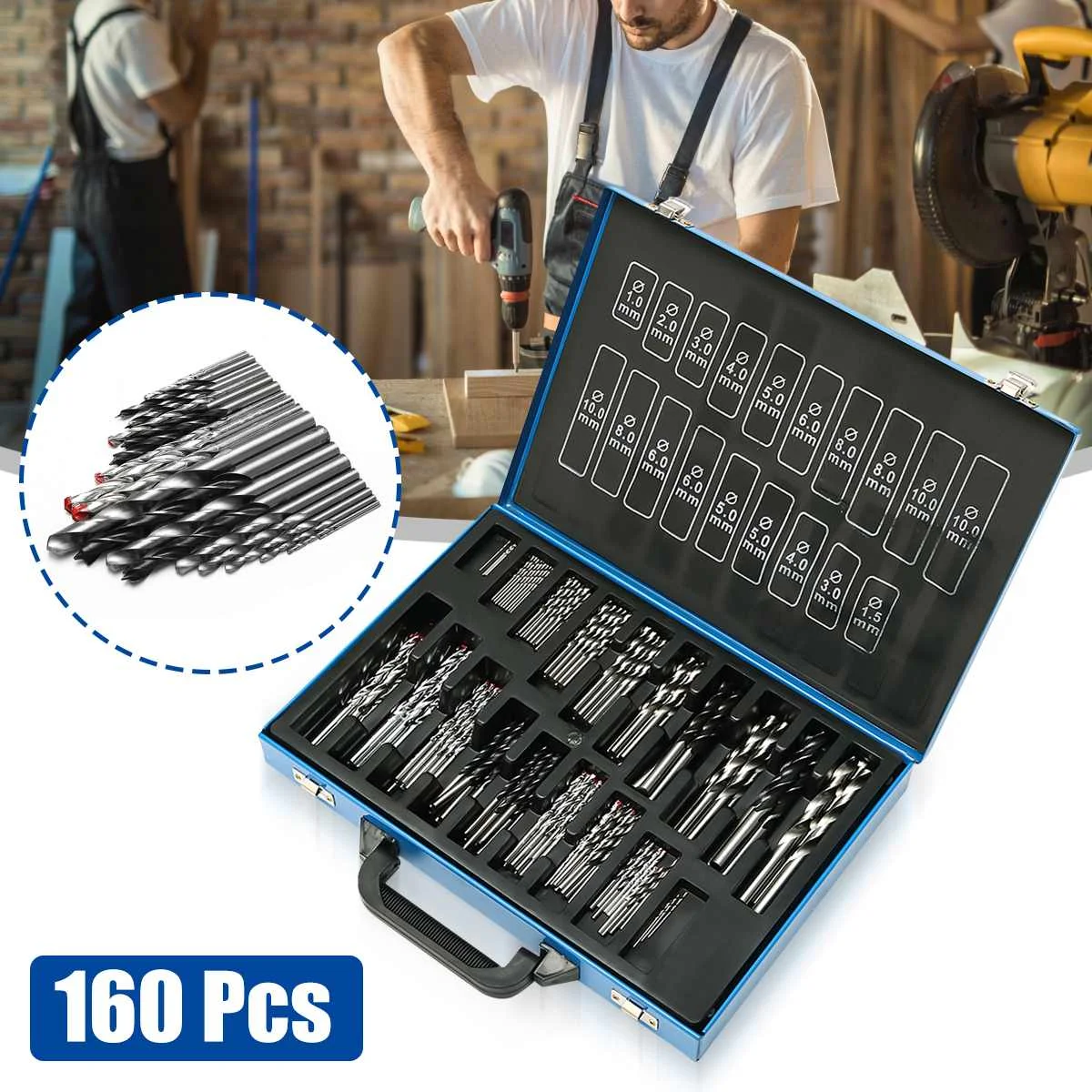 

160Pcs 1mm-13mm Professional High Speed Steel Twist Drill Bits Set In Metal Storage Case For Drilling Wood Metal Tool HSS